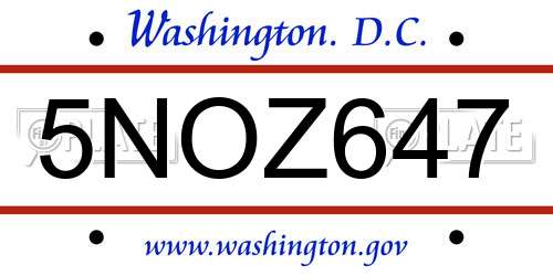 5NOZ647 District Of Columbia License Plate