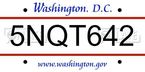 5NQT642 District Of Columbia License Plate