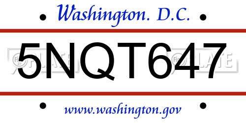 5NQT647 District Of Columbia License Plate