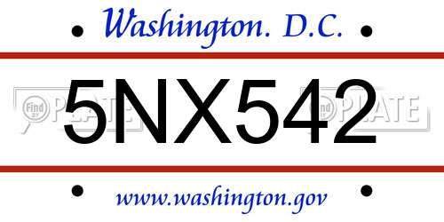 5NX542 District Of Columbia License Plate