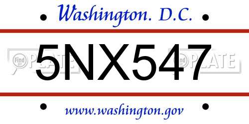5NX547 District Of Columbia License Plate