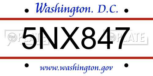 5NX847 District Of Columbia License Plate