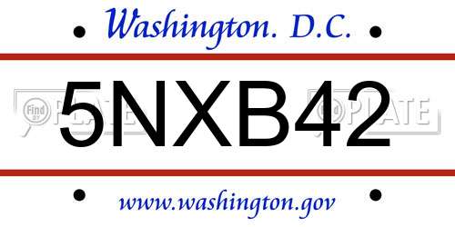 5NXB42 District Of Columbia License Plate