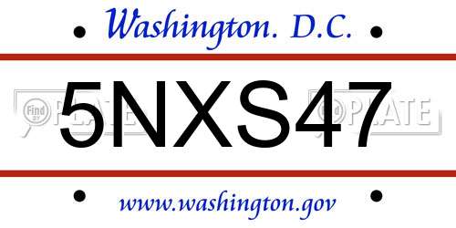 5NXS47 District Of Columbia License Plate