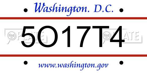 5O17T4 District Of Columbia License Plate