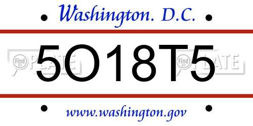 5O18T5 District Of Columbia License Plate