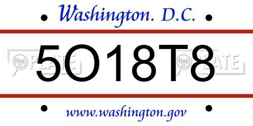 5O18T8 District Of Columbia License Plate
