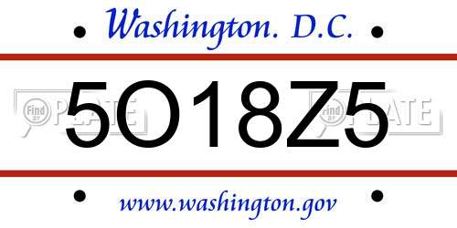 5O18Z5 District Of Columbia License Plate
