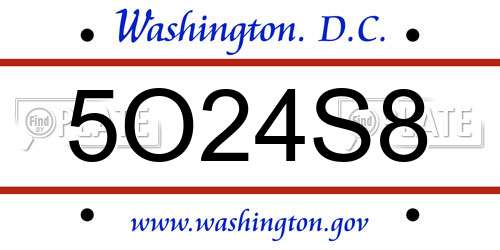 5O24S8 District Of Columbia License Plate