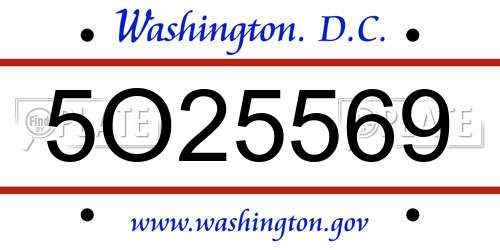 5O25569 District Of Columbia License Plate