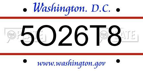 5O26T8 District Of Columbia License Plate