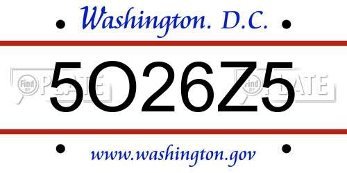 5O26Z5 District Of Columbia License Plate