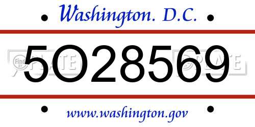 5O28569 District Of Columbia License Plate