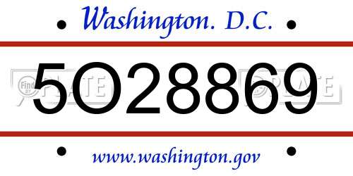 5O28869 District Of Columbia License Plate