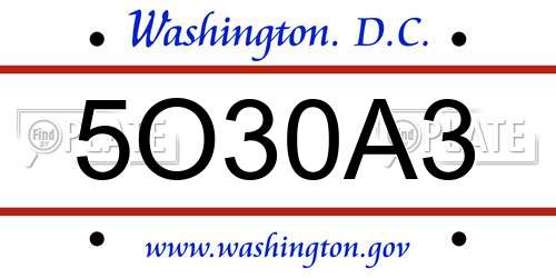 5O30A3 District Of Columbia License Plate