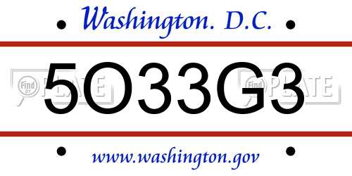 5O33G3 District Of Columbia License Plate