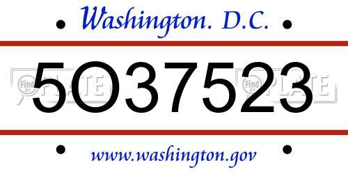 5O37523 District Of Columbia License Plate