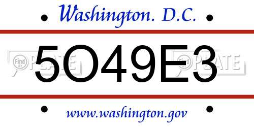 5O49E3 District Of Columbia License Plate