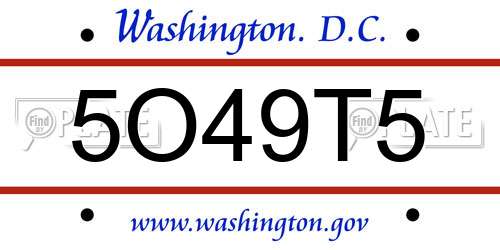 5O49T5 District Of Columbia License Plate