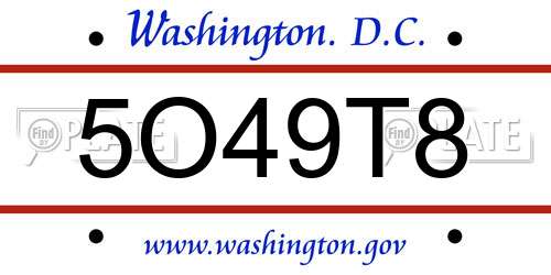 5O49T8 District Of Columbia License Plate