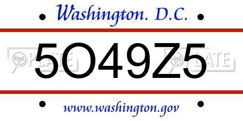 5O49Z5 District Of Columbia License Plate