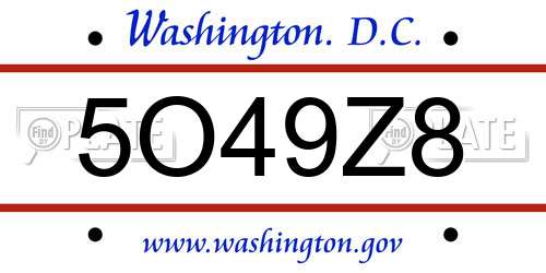 5O49Z8 District Of Columbia License Plate