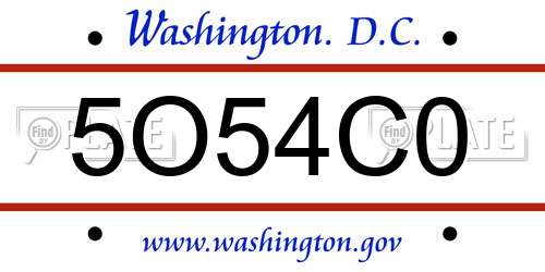 5O54C0 District Of Columbia License Plate
