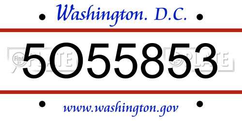 5O55853 District Of Columbia License Plate
