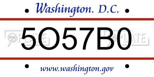 5O57B0 District Of Columbia License Plate