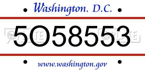 5O58553 District Of Columbia License Plate