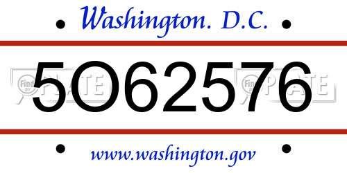 5O62576 District Of Columbia License Plate