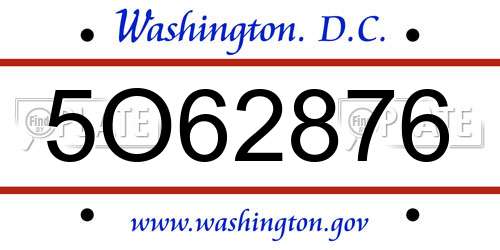5O62876 District Of Columbia License Plate