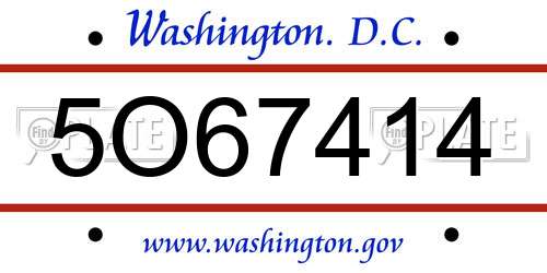 5O67414 District Of Columbia License Plate