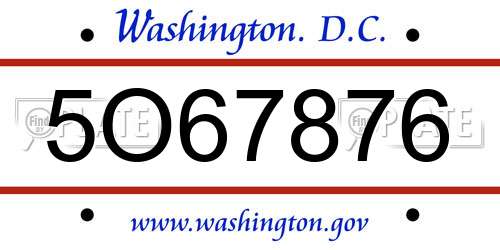 5O67876 District Of Columbia License Plate