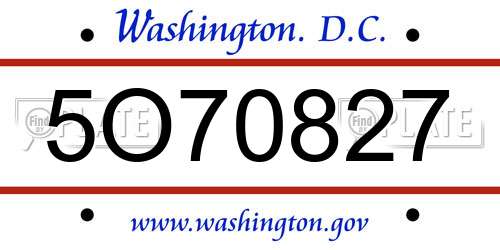 5O70827 District Of Columbia License Plate