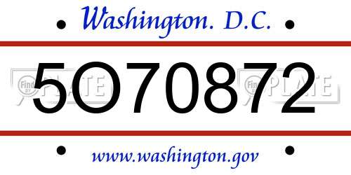 5O70872 District Of Columbia License Plate