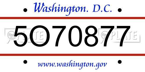 5O70877 District Of Columbia License Plate