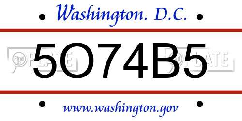 5O74B5 District Of Columbia License Plate