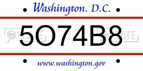 5O74B8 District Of Columbia License Plate
