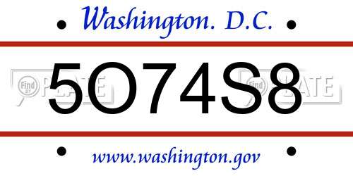 5O74S8 District Of Columbia License Plate