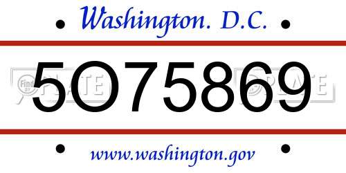 5O75869 District Of Columbia License Plate