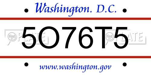 5O76T5 District Of Columbia License Plate