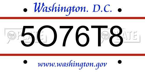 5O76T8 District Of Columbia License Plate