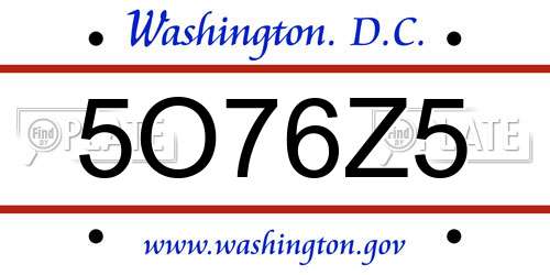 5O76Z5 District Of Columbia License Plate
