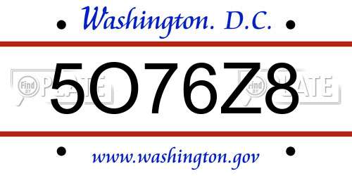 5O76Z8 District Of Columbia License Plate