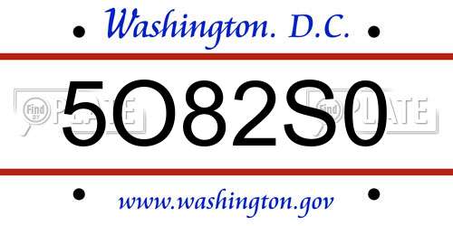 5O82S0 District Of Columbia License Plate