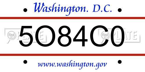 5O84C0 District Of Columbia License Plate