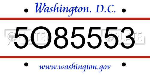 5O85553 District Of Columbia License Plate