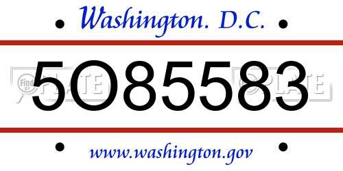5O85583 District Of Columbia License Plate