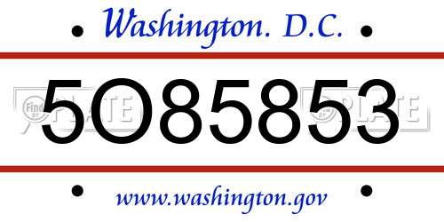 5O85853 District Of Columbia License Plate